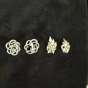Elegant Vintage Silver Tone clip on Earrings ( 2 pairs)